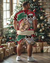 Men's Plus Size Santa Claus Merry Christmas T-Shirt Shorts 2-Piece Set
